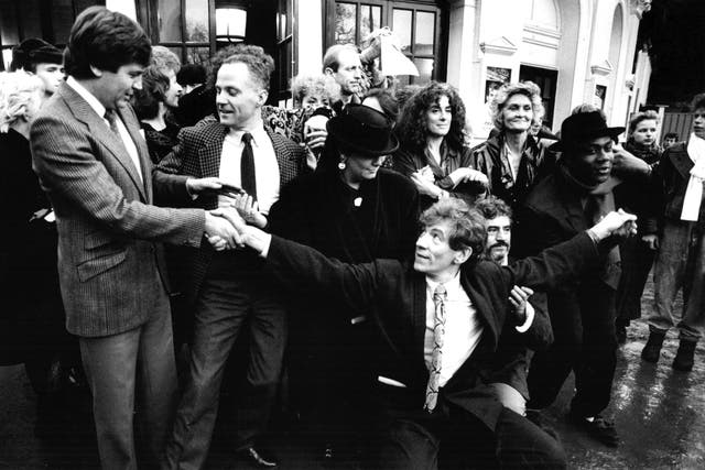 <p>Stop Clause 28 campaigners at the Playhouse Theatre in 1988. To buy this print, click <a href=https://www.independent.co.uk/arts-entertainment/
